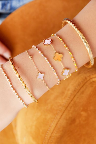 Bracelet multicolor clovers Gold Color Stainless Steel h5 Picture2